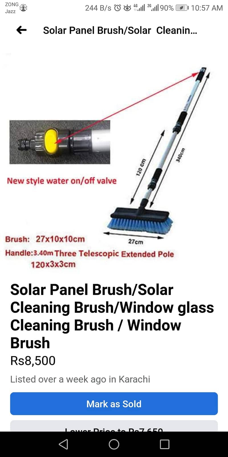 Solar panel + Glass + window cleaner Pole with soft brush water throug 0