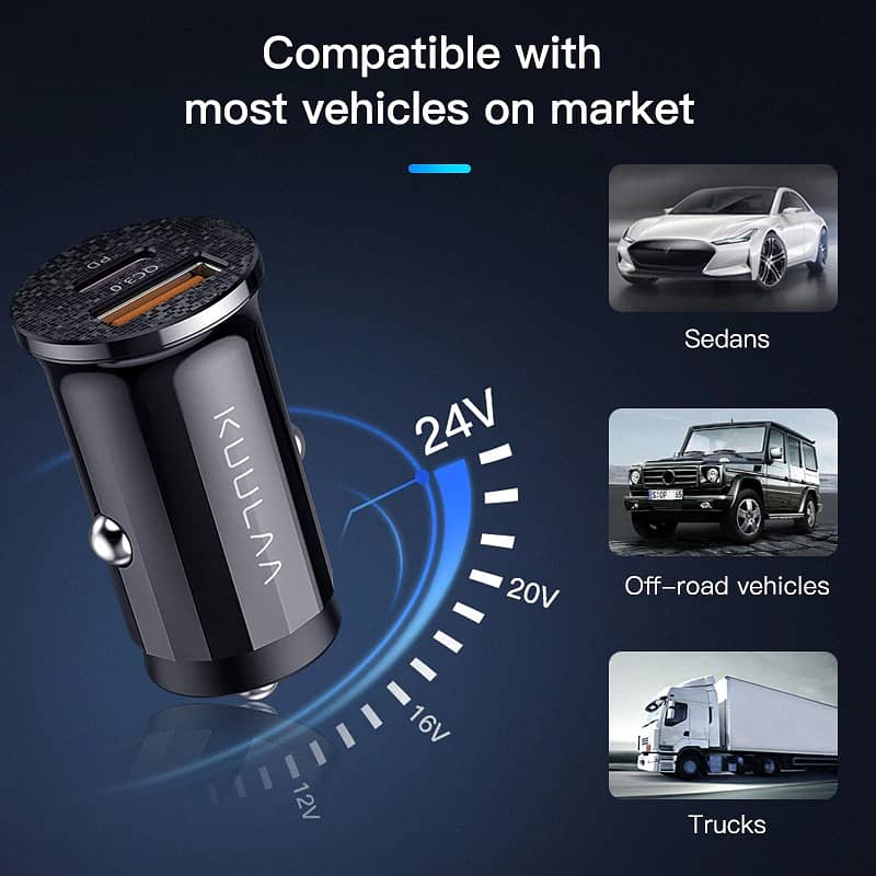 KUULAA 42W Dual Ports PD + QC Fast Charging Car Cell Mobile Charger 3