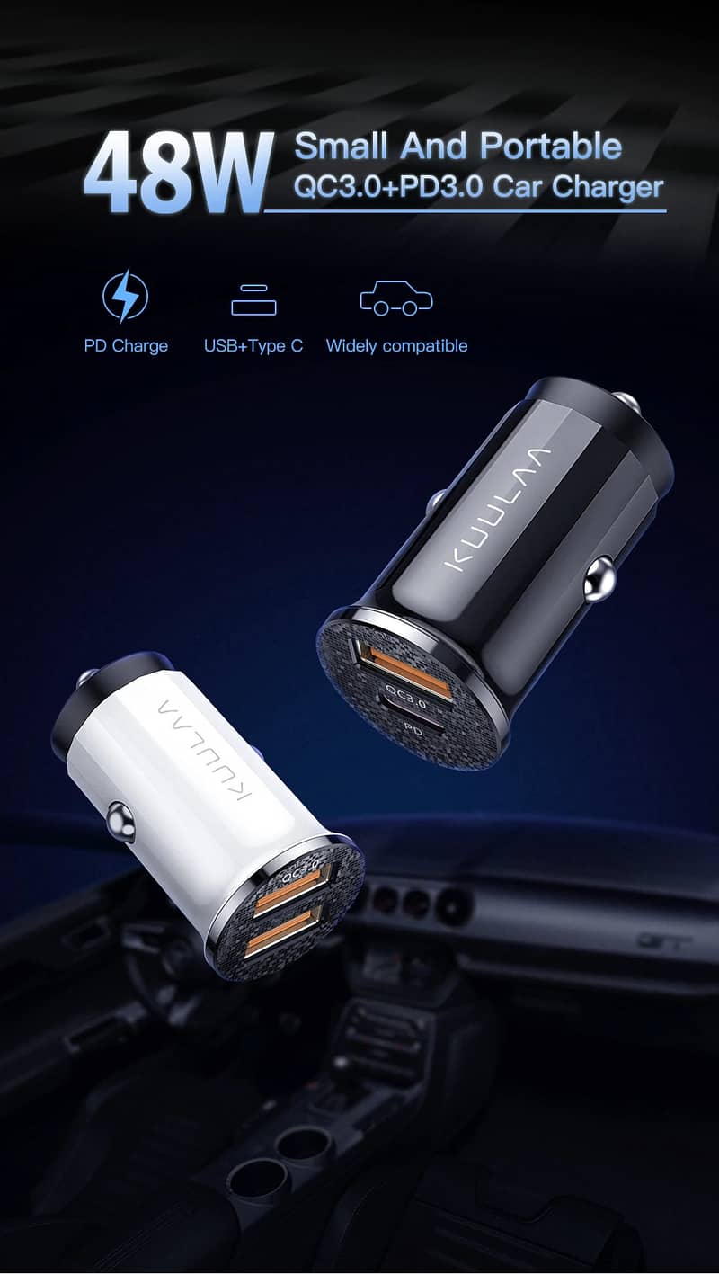KUULAA 42W Dual Ports PD + QC Fast Charging Car Cell Mobile Charger 6