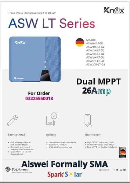 knox 10kw Pv15kw Dual MPPT 26Amp Made by Aiswei Formally SMA china No1 4