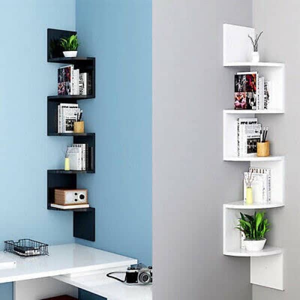 Wall Mounted Corner Bookshelf 7 Layer Storage Organizer Zig Zag 0