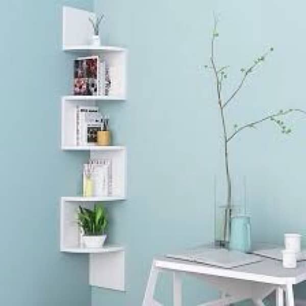 Wall Mounted Corner Bookshelf 7 Layer Storage Organizer Zig Zag 1