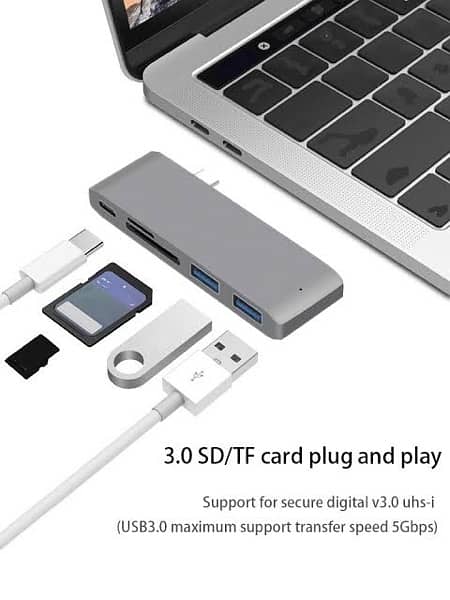 (5-in-1) USB Type-C / 3x USB 3.0 / MicroSD Card Reader / Adapter Hub 0