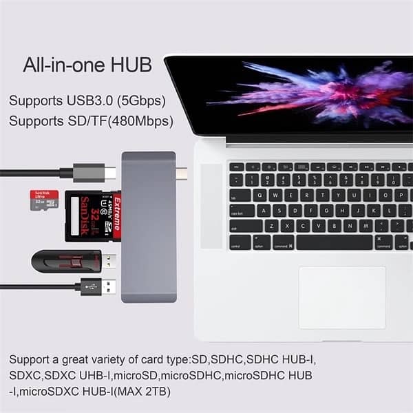 (5-in-1) USB Type-C / 3x USB 3.0 / MicroSD Card Reader / Adapter Hub 1