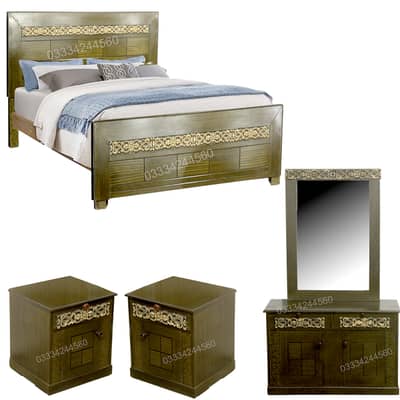 Limited Offer Wooden Bed Dressing Set With side tables Without Mattres