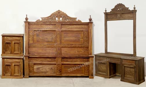 Chinioti Solid Sheesham(Taali) Wooden Bed Dressing set Polish on Order