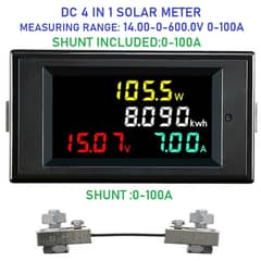 4 in 1 DC Solar Voltmeter Ammeter Power Energy Meter 14-600V 0-100A 0