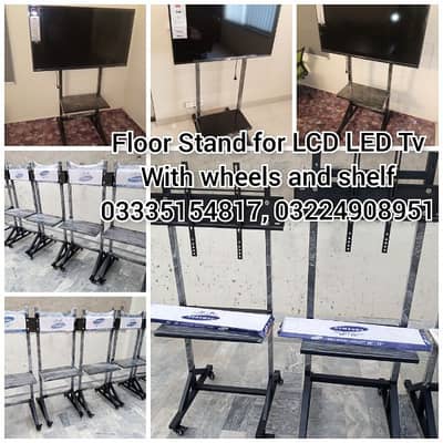 LCD LED Tv Floor Stand with wheels and shelf 0