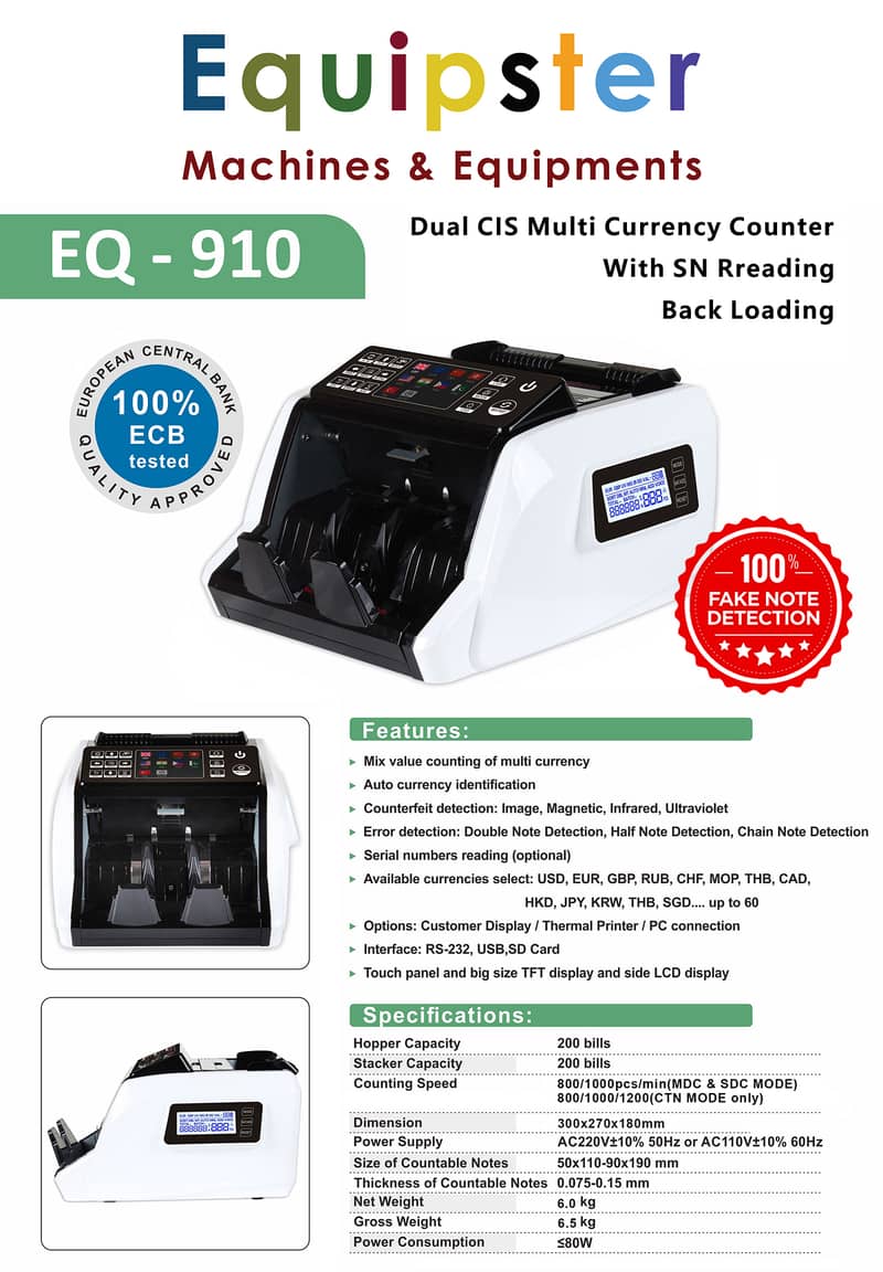 Value Counting Machine Cash Counter with high Fake Note Detection Cash 8