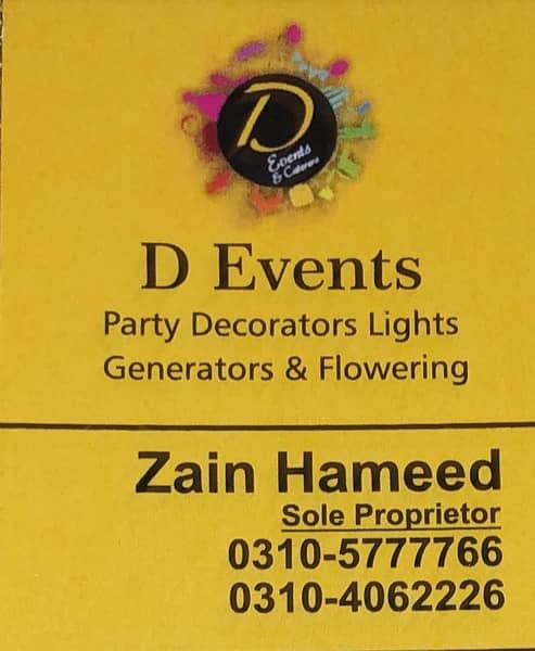 D EVENTS LIGHTS AND PARTY DECORATORS AND CATERING 1