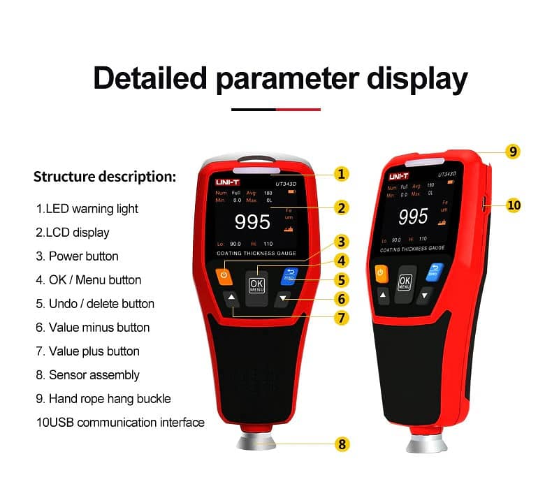 UNI-T UT343D Thickness Gauge Digital Coating used by Pakwheel  Gauge M 11