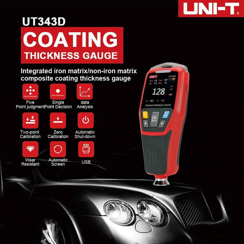 CAR Paint Tester Checker UNI-T UT343D Digital Guage used by Pak Wheel 10