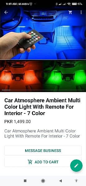 Universal 4Pc Car Interior Atmosphere Adjustable 7 Colour Flexibl 1