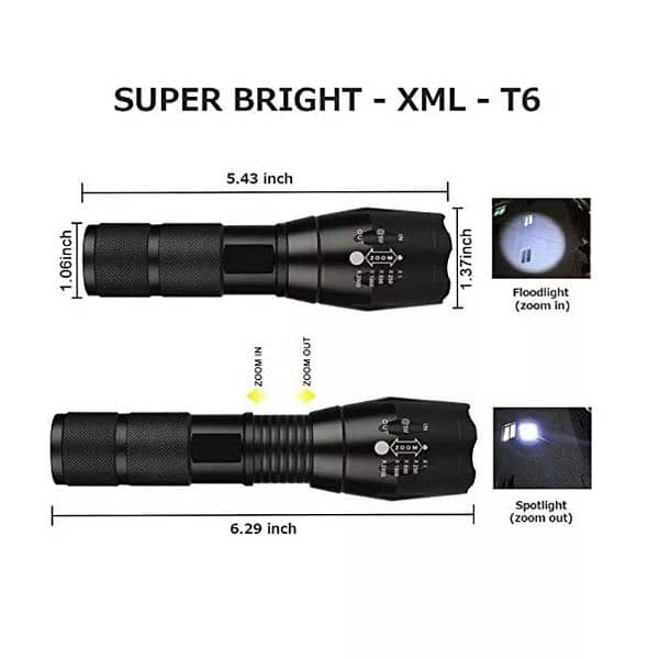 LED Flashlight Cree XML-T6 5 Mode Zoom Tactical Luz Torchlight's 2