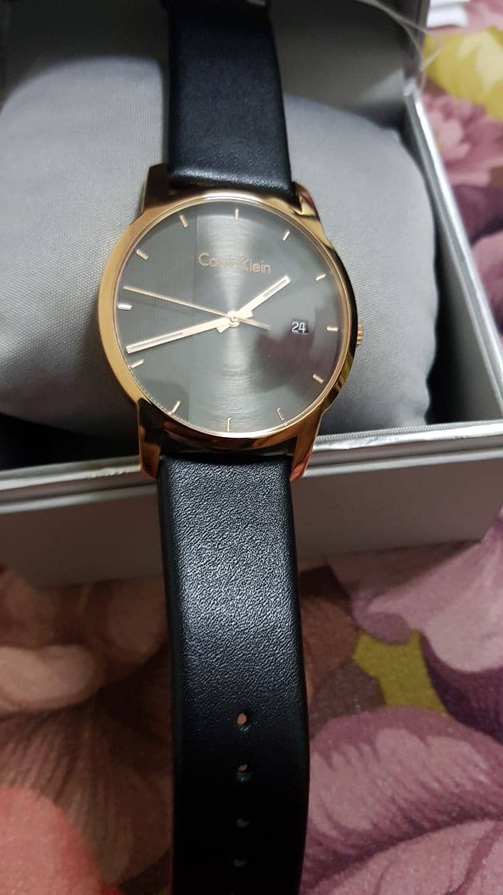 Calvin Klein Men`s Ebony Rose Gold Case Black Leather Watch K2G2G6C3 2