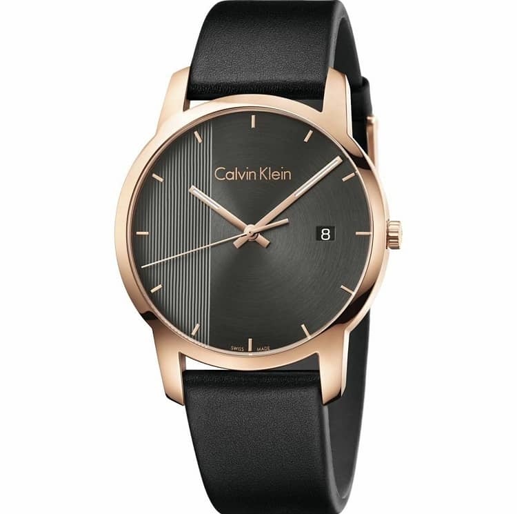 Calvin Klein Men`s Ebony Rose Gold Case Black Leather Watch K2G2G6C3 5