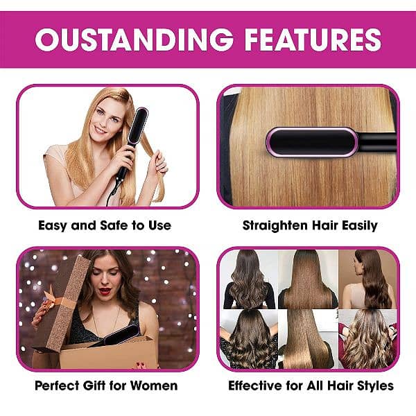 2 In 1 Ionic Straightening Brush With 3 Heat Levels Fast 5