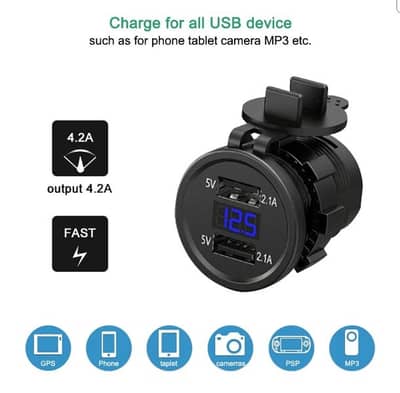 Dual USB Ports Charger+LED Digital Voltmeter Meter Display Monitor 3