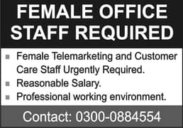 Female staff required for office  WORK Telemarketing