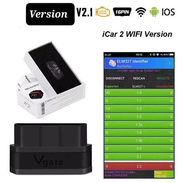 Original Vgate iCar2 Wifi ELM327 V2.1 Obd2 Diagnostic Tool Android IOS 5