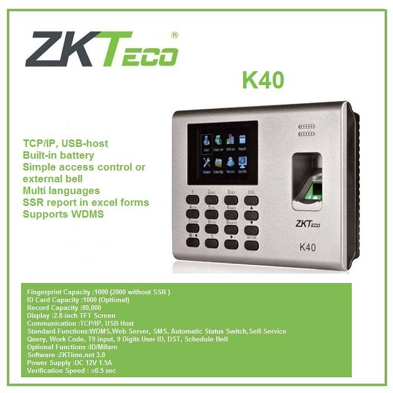 ZKTeco K40 Fingerprint Time attendence and Access control 0