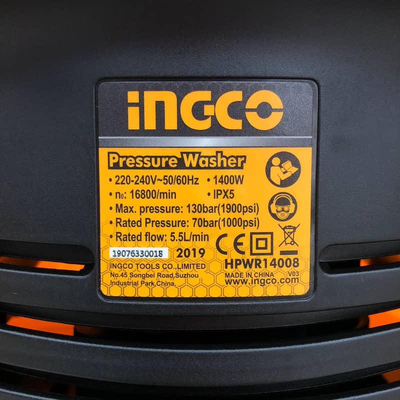 INGCO Electric High Pressure Car Washer 130 -Bar Carbon Brush Motor 5