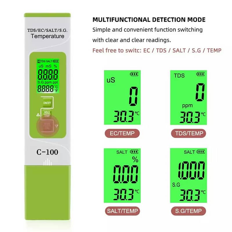 Food Salinity Meter 5 in 1 TDS/EC/Salinity/S. G/Temperature Water Mete 1