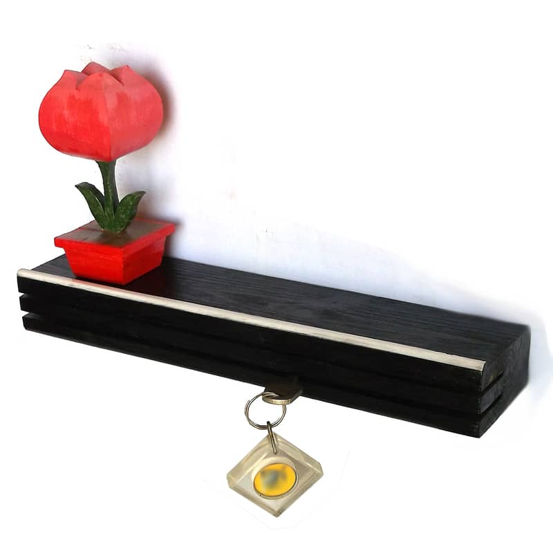 Wooden Floating Shelf Keyhanger by rslnStudio - Black 4