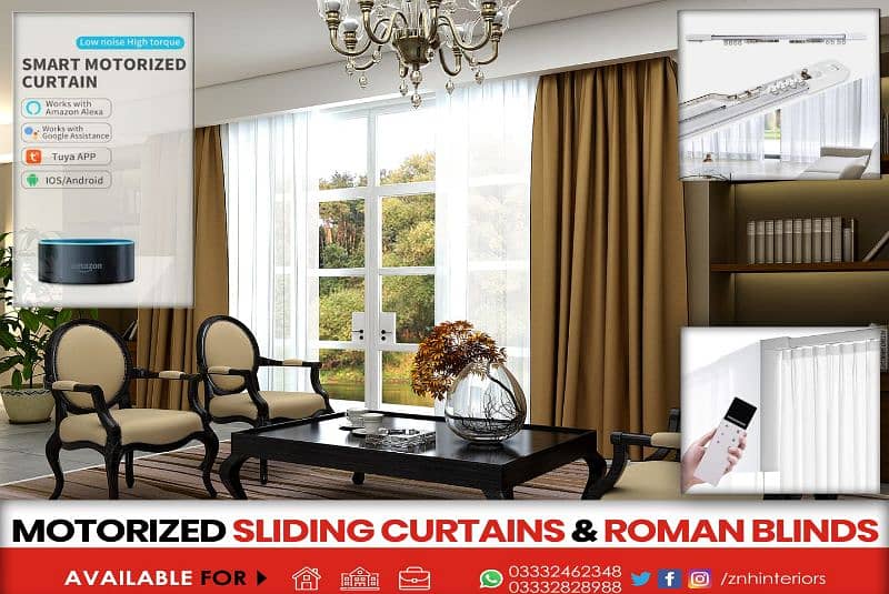 Motorized Sliding Curtains / Wifi Roman Blinds 0