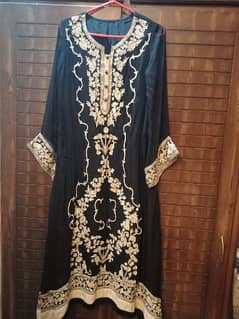 pure chiffon black embroidered shirt with pure silk beije trouser