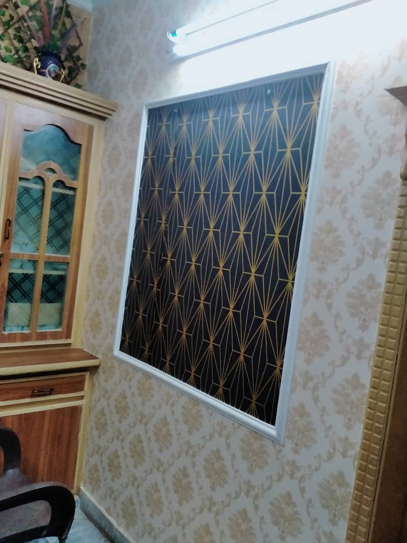 Pvc panel. pvc wallpaper. Blinds. wooden&vinyl floor. grass. ceiling 6
