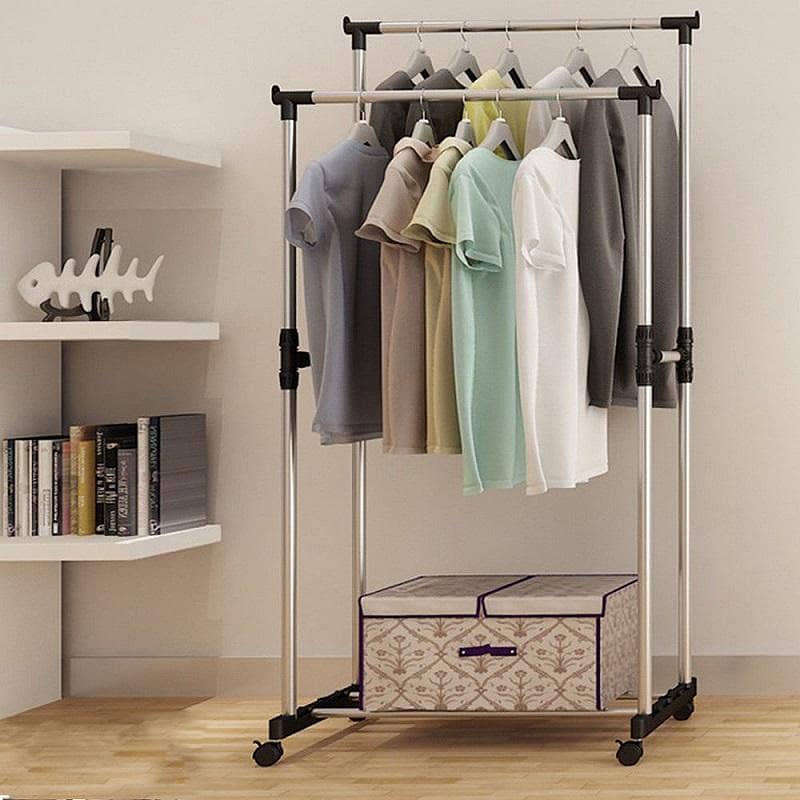 Clothes Hanger with Wheels Drying Rack - Silver and Black (Double) 1