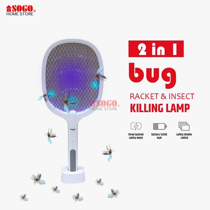 Sogo Rechargeable Insect Killer Racket Swatter High Quality With Stand 1