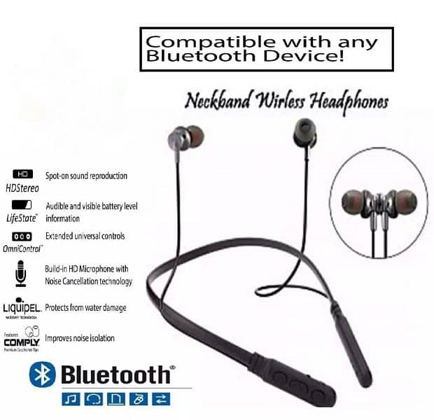 Handsfree Calling Mic mp3 Bluetooth Headphone earbud headset neck band 1