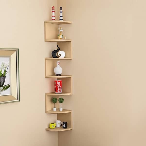 Wall Mounted Corner Bookshelf 7 Layer Storage Organizer Zig Zag 0