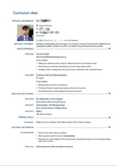 Professional CV_500rs only
