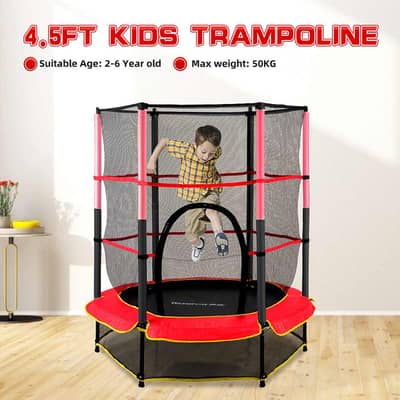55′′ Round Kids Trampolines Indoor, 4.5FT Outdoor Trampoline with Encl 0