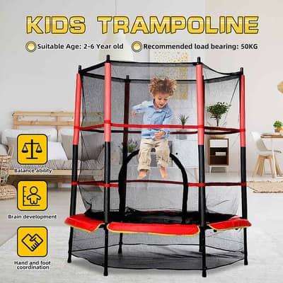 55′′ Round Kids Trampolines Indoor, 4.5FT Outdoor Trampoline with Encl 2
