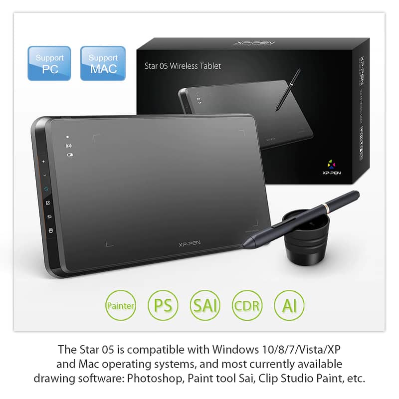 Wireless Graphics Drawing Tablet  XP-Pen Star05  V-2 WACOM for  PC/Mac 8