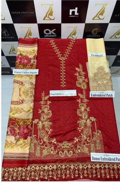 Anaya 3pc Full From Embroidery Lawn with soft chiffon duppata