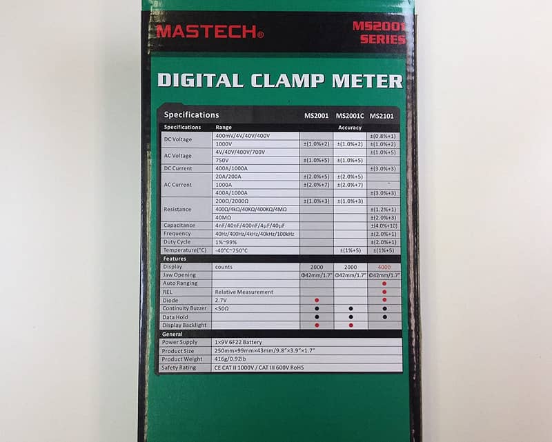 MS-2101 Mastech Digital AC/DC Clamp Meter 1000A 3