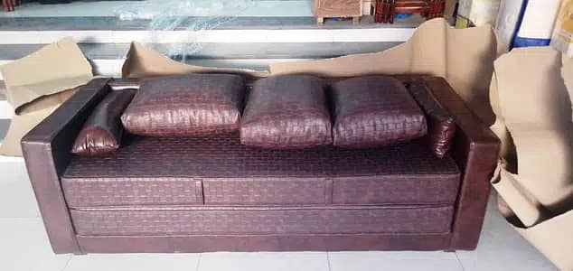 DARK brown Leather Cloth Sofa cum Bed 3 x Seater 0