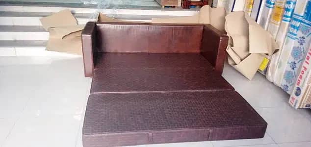 DARK brown Leather Cloth Sofa cum Bed 3 x Seater 2