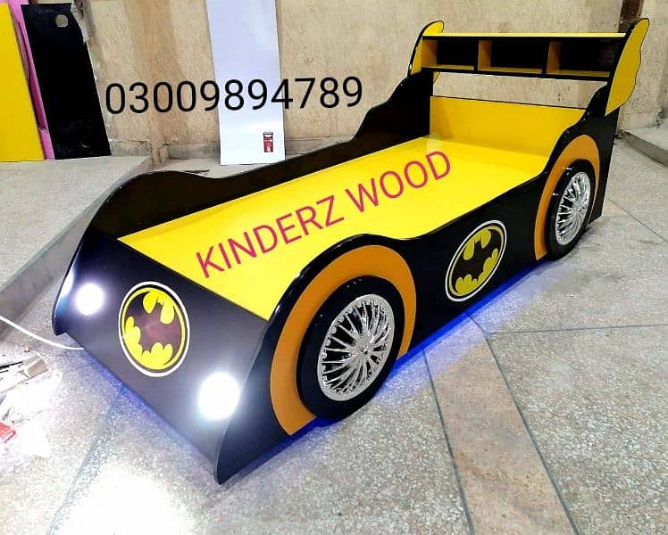 (KINDERZ WOOD) car bed with front and floor led lights 3