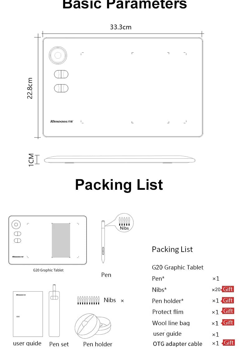 Graphic Tablet 8192 Levels New 10moons G20 Digital Drawing Tablet 11