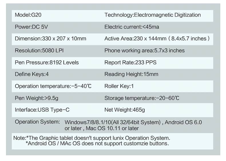 Graphic Tablet 8192 Levels New 10moons G20 Digital Drawing Tablet 12