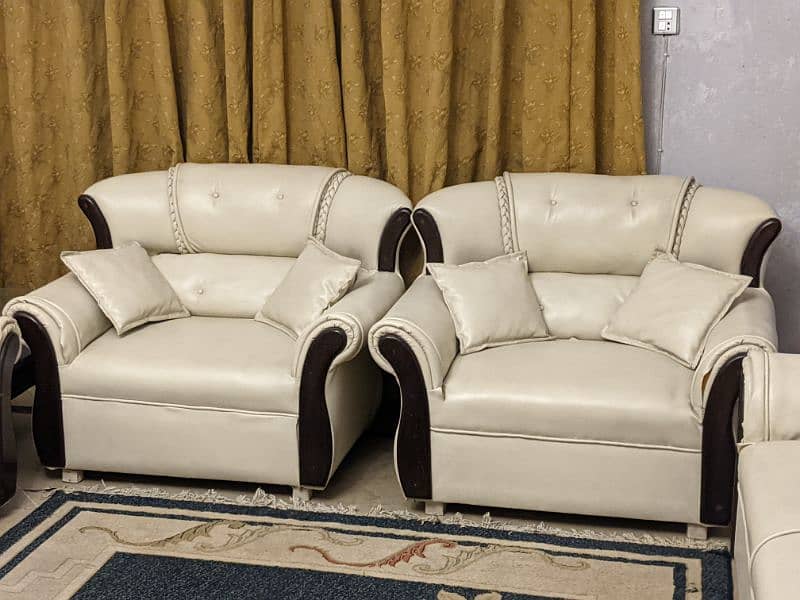 7 Seater White Leatherette Sofa Set for sale. 1