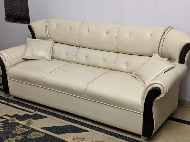 7 Seater White Leatherette Sofa Set for sale. 2