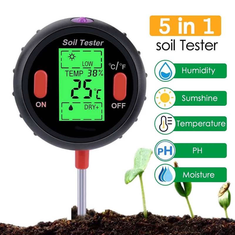 Soil PH Water 5 in 1 Moisture Meter Humidity Temperature Photometer 0