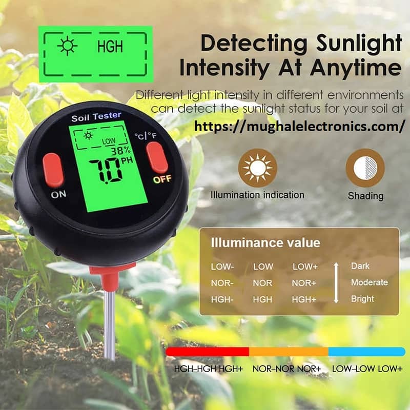 Soil PH Water 5 in 1 Moisture Meter Humidity Temperature Photometer 2